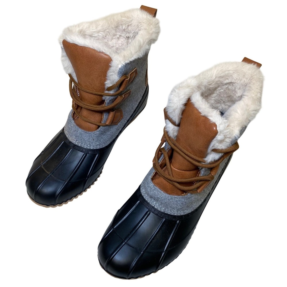 Maurices Jamie Duck Boots Women's 10 Gray Faux Fur Lined Winter Snow Boots